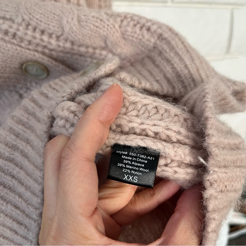 Jenni Kayne Cable Knit Cocoon Cardigan Alpaca Wool Cashmere Tan Oversized XXS - Picture 8 of 8